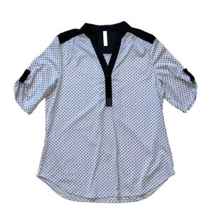 Per Section Concept Women Black & White Polka Dot Short Sleeve Tunic Blouse Sz X